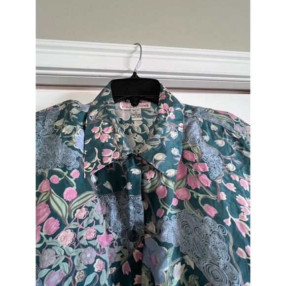 Vtg Stunt Collections 100% Silk Blouse | Size Large | Dark Floral Y2K Aesthetic - Picture 3 of 6